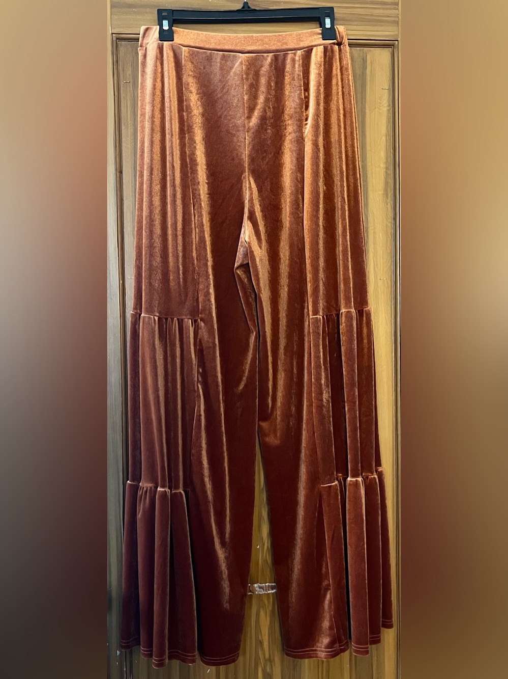 Velvet Tiered Wide-Leg Pants - Rust color
